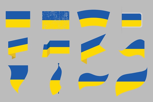 ウクライナの国旗 オリジナルでシンプルなウクライナ国旗をセット ウクラインの国旗のバンドルベクトルイラスト