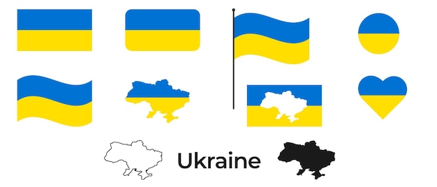 Flag of ukraine silhouette of ukraine national symbol square round and heart shape the symbol of the ukrainian flag