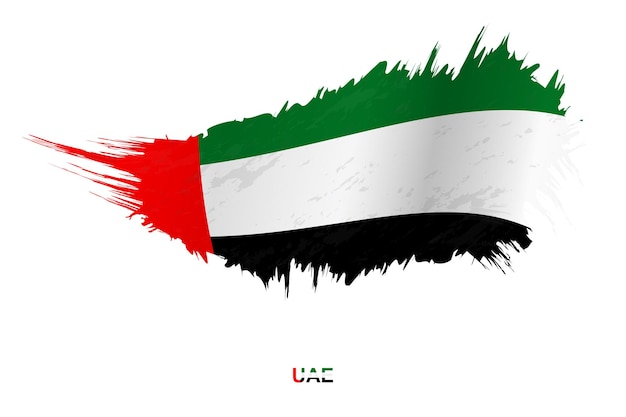 Flag of United Arab Emirates in grunge style with waving effect, vector grunge brush stroke flag.