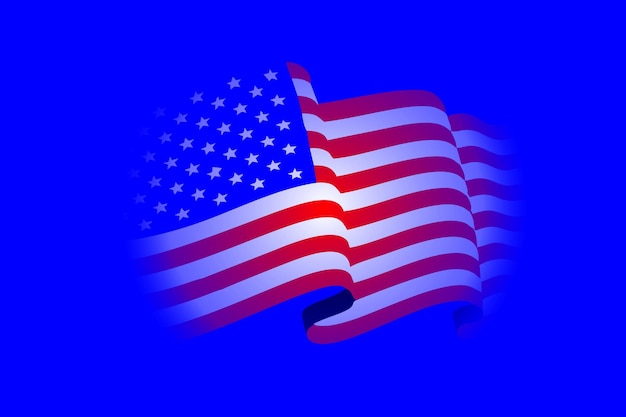Vettore una bandiera degli stati uniti d'america su sfondo blu
