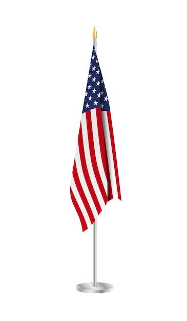 Flag of the United States of America on steel flagpole Usa Flag isolated on white background