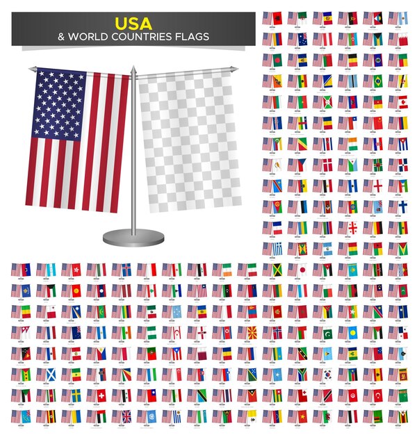 Vector flag of united states america vs world countries set usa flag mockup vector illustration