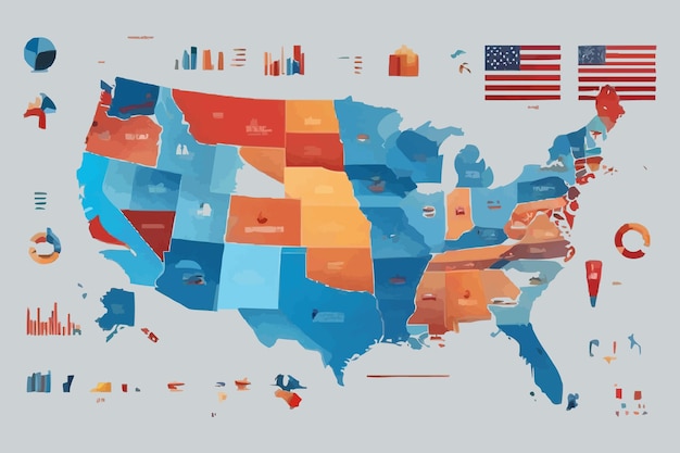 Vector the flag of united states of america on the world map economic statistic hand drawn template