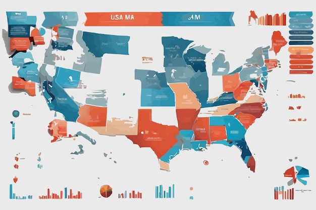 Vector the flag of united states of america on the world map economic statistic hand drawn template