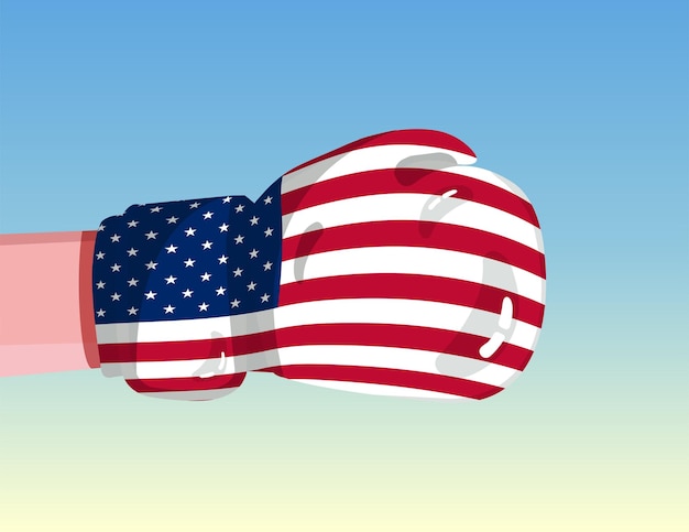 Flag of United States on boxing glove Confrontation between countries with competitive power