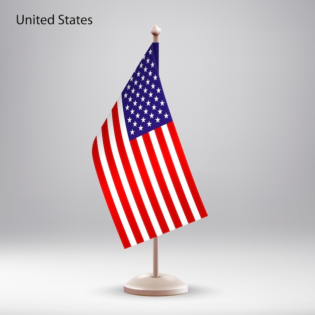 Vector flag of united states hanging on a flag stand