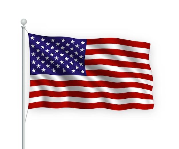 Флаг соединенных штатов на флагштоке изолированные на белом