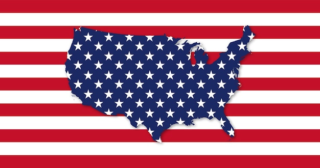 Vector flag usa stars and stripes pattern background with map united states