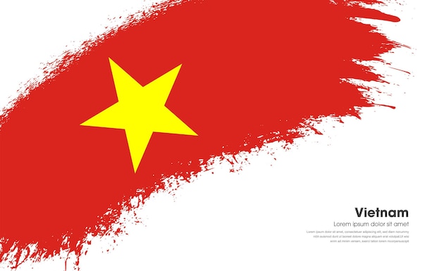 Flag of Vietnam country on curve style grunge brush stroke with background