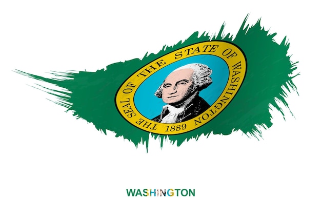 Flag of Washington state in grunge style with waving effect, vector grunge brush stroke flag.