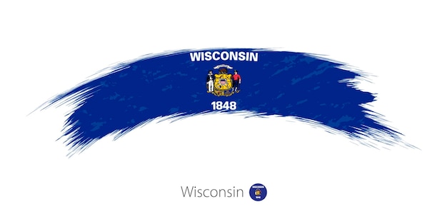 Flag of Wisconsin state in rounded grunge brush stroke Vector illustration