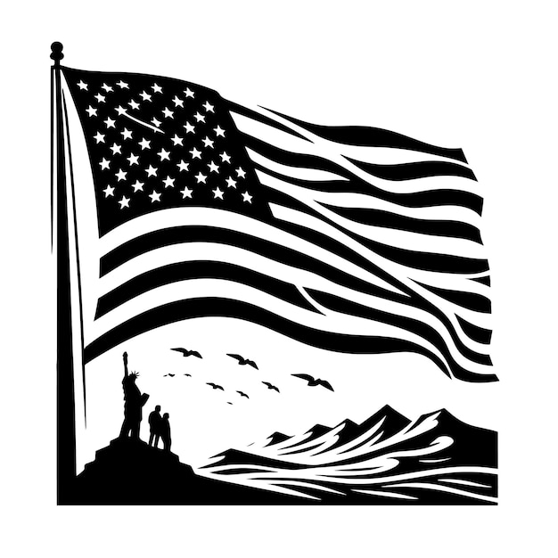 a flag with the statue of liberty on it