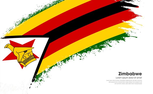 Flag of Zimbabwe country on curve style grunge brush stroke with background