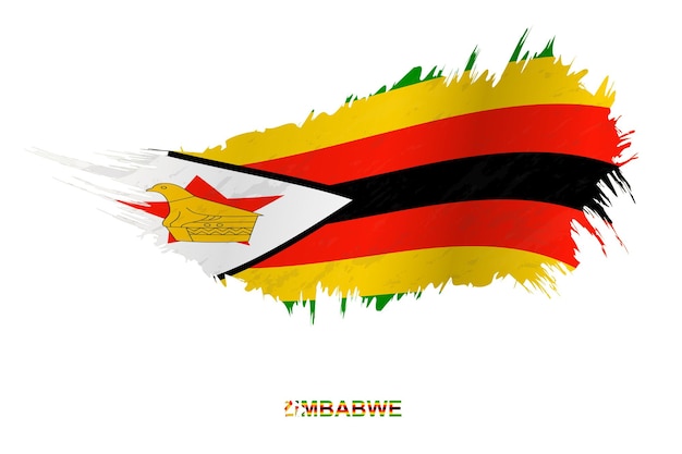 Flag of Zimbabwe in grunge style with waving effect, vector grunge brush stroke flag.