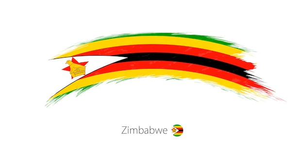 Flag of Zimbabwe in rounded grunge brush stroke. Vector illustration.