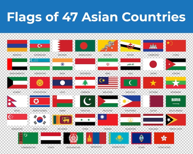 Vector flags of 12 asian countries