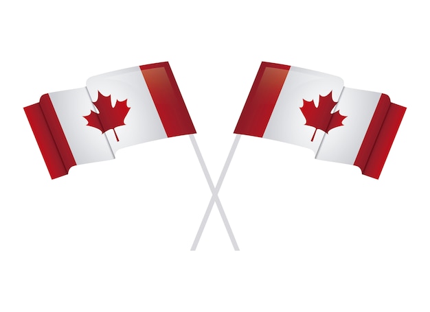 Flags of canada patriotic in stick crossed