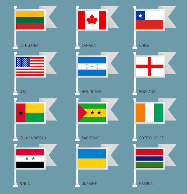 Vector flags of the canada, usa, england, honduras, syria, ukraine, cote divoire, guinea bissau, chile, sao tome, gambia, lithuania