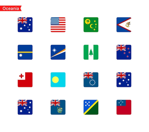 Vector flags of the countries oceania continent isolated flags of oceania continent color flags oceania countries vector icons