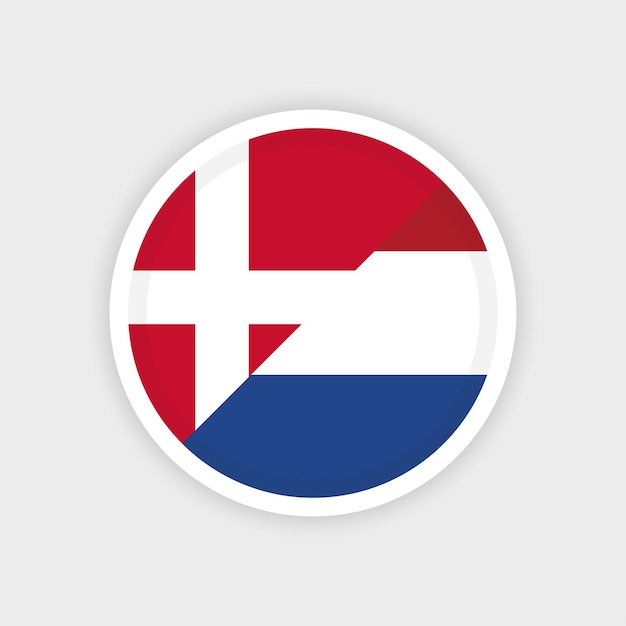 원 프레임과 흰색 배경이 있는 덴마크와 네덜란드의 국기