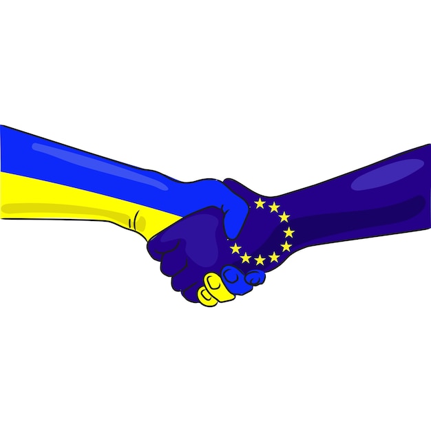 Flags of the European Union countries of Ukraine handshake cooperation partnershipvector