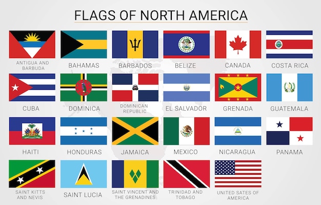 Vector flags pack of north america vector illustration of central american flags or north america flag