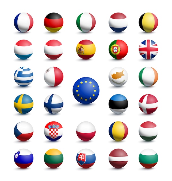 Flags in the shape of a ball of the European Union together with the United Kingdom. Vector illustration