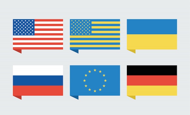 Flags of  USA, Ukraine, European Union, Russia and Germany