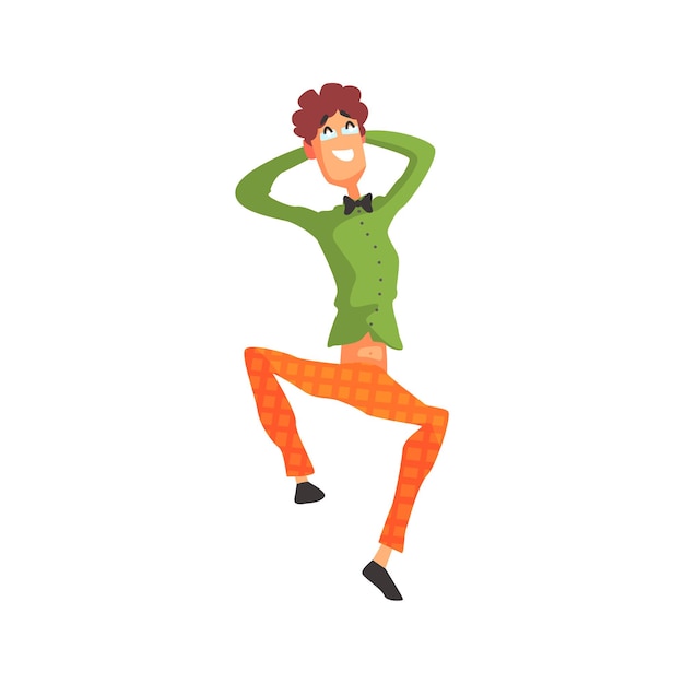 Vector flamboyant knowitall guy character in green shirt and orange trousers