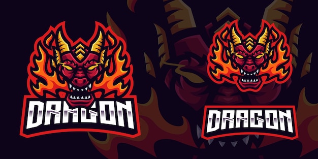 Шаблон логотипа игрового талисмана flame dragon для esports streamer facebook youtube
