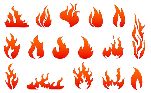 Flame icons are a gradient on a white background the tongues of burning flame