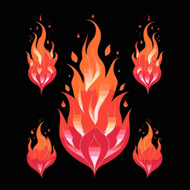 Vector flame illustrations for modern designs and tshirts flat design fire elements