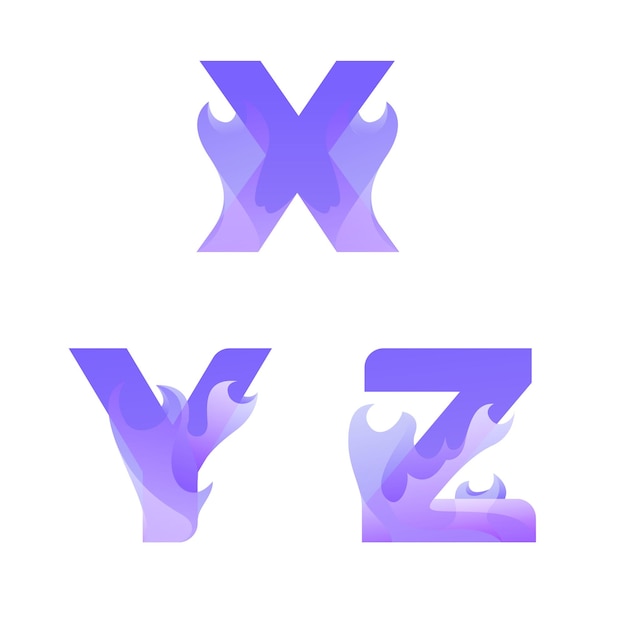 Vector flame lettering monogram logo gradient x y z