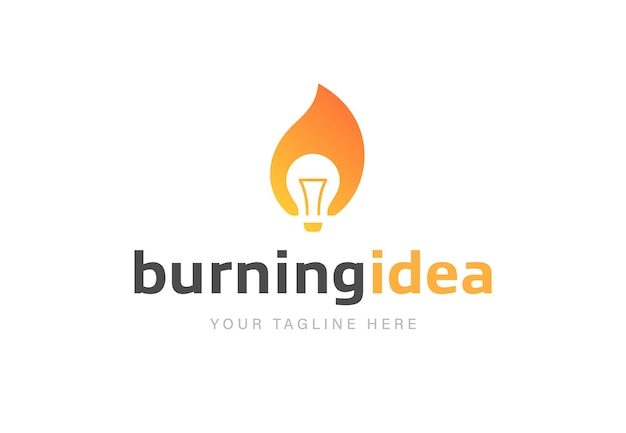Combinazione logo fiamma e lampadina modello di progettazione logotipo creativo