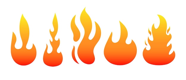 Flame set Gradient fire icons Flat illustration isolated on white background