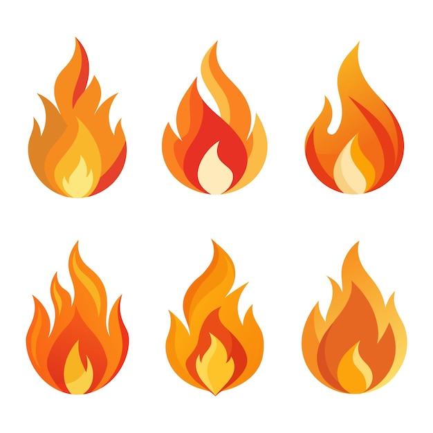 Flame set isolated flat vector illustration