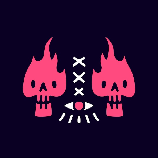 Flame skull and one eye symbol illustration. Artwork for street wear.