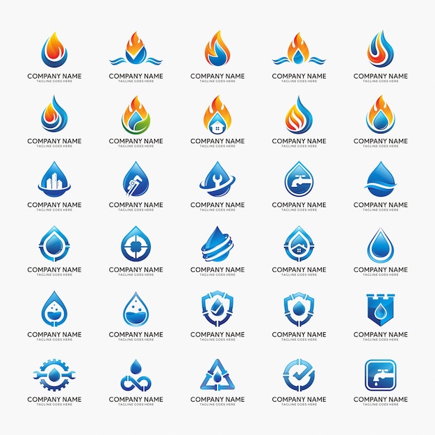 Flame and water logo design template.