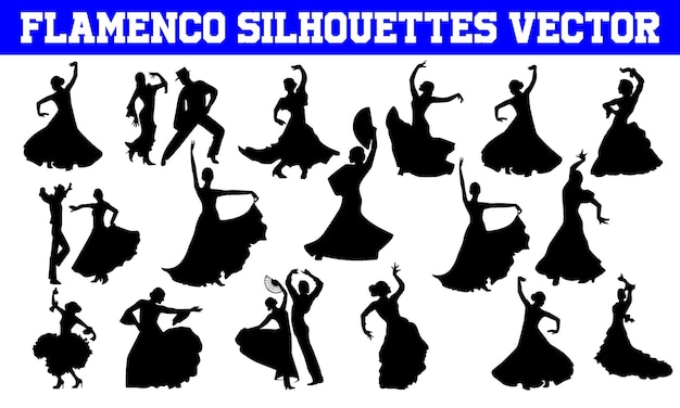Vector flamenco silhouetten vector | flamenco silhouetten svg | clipart | grafisch | bestanden snijden