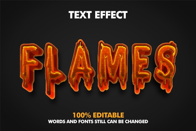 Vector flames text effect 3d editable realistic style