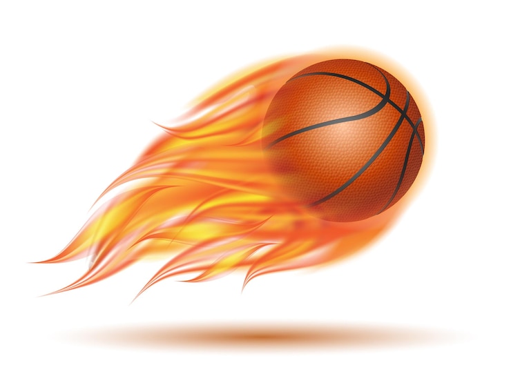 Vector flaming basketball ball. basketball ball flying in fire on white background. vector illustration