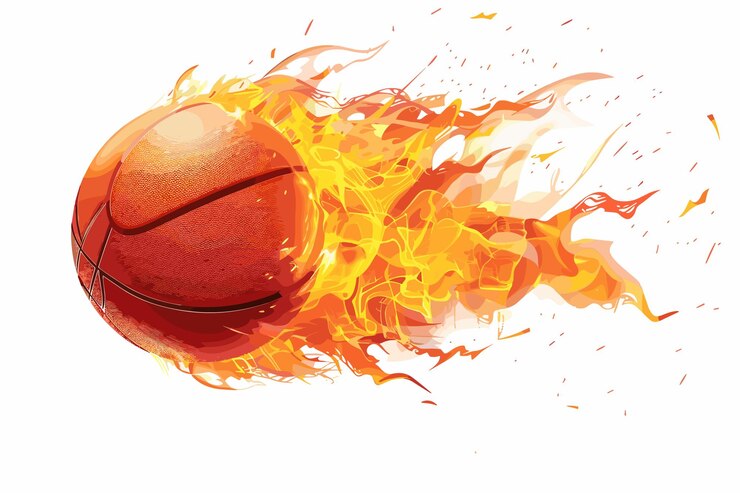 Vector flaming basketball ball basketball ball flying in fire on white background vector illustration