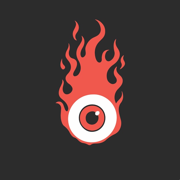 Flaming eyeball logo on black background tribal decal stencil tattoo vector illustration