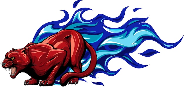 Vector flaming panther illustration on white background