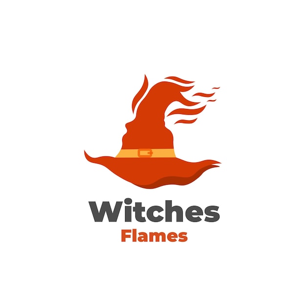 Flaming Red Witch Hat Illustration Logo