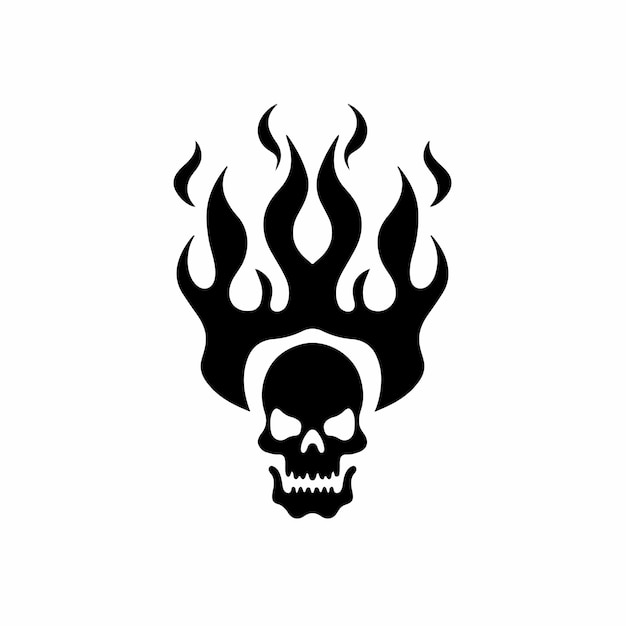 Пылающий логотип символа черепа на белом фоне. племенная наклейка трафаретная татуировка плоский вектор
