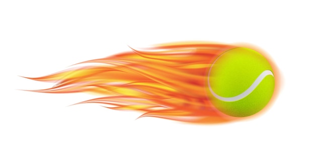 Vector flaming tennis ball. tennis ball flying in fire on white background. vector illustration