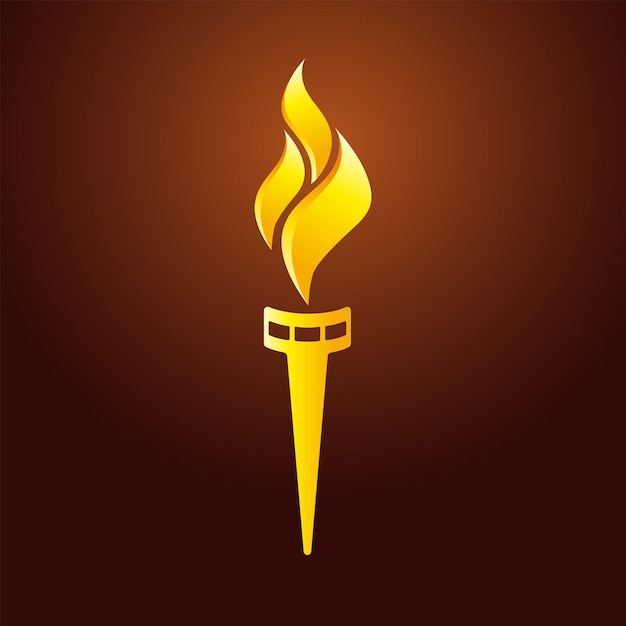 Flaming torch logo concept. Sport fire gold colored creative sign. Isolated graphic design template.