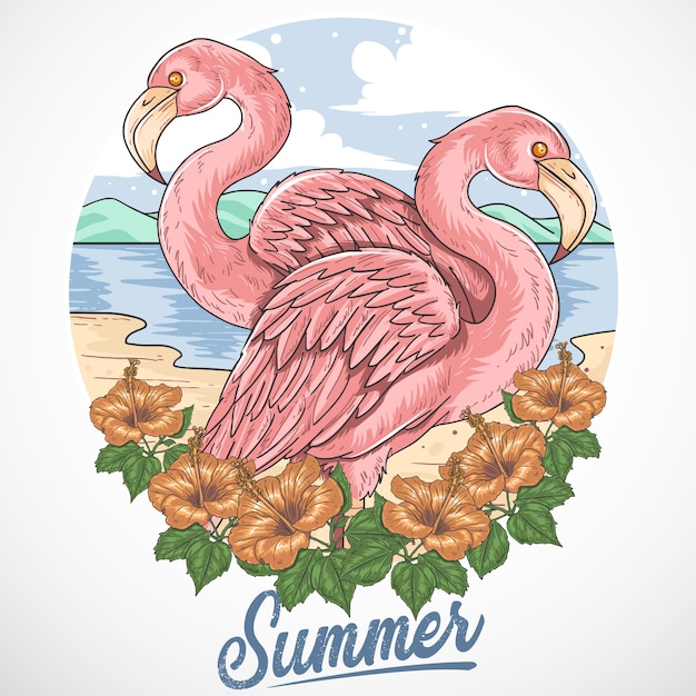 Vector flamingo beach summer party vector element