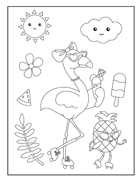 Flamingo bird coloring pages for kids